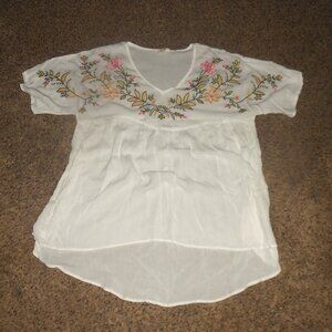 POL White Embroidered Hi Low Blouse M